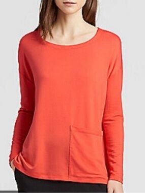 Eileen Fisher Tencel Stretch Ballet Neck Orange Tunic